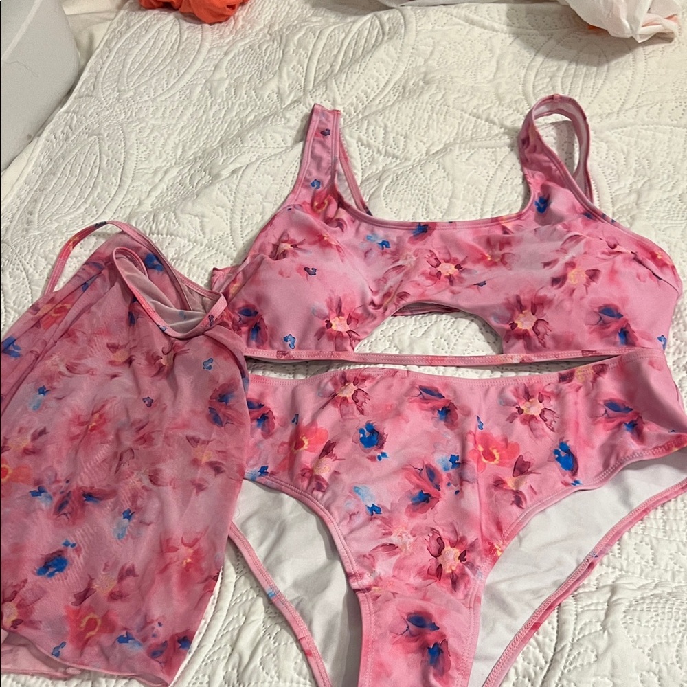 Floral Pink and Blue Bikini Set
